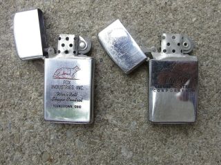 2 Vintage Zippo Lighters Fox Industries Youngstown,  Oh Union Electric Steel Co