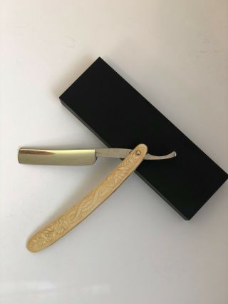 Vintage Geneva Cutlery Co Straight Razor With Rare Antler Stamped Tang