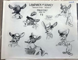 Pinocchio Lampwick As Donkey Walt Disney Production Animation Model Sheet 1930s