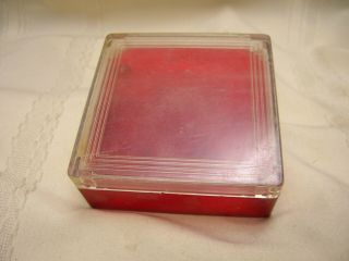 Vintage Hard Plastic Hickok Box Art Deco 3 3/4 " Square Box Clear Lid Red Bottom