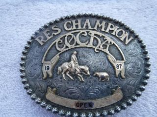 Vogt Sterling/gold Overlay Western Rodeo Belt Buckle Calf Roping Champion Cowboy