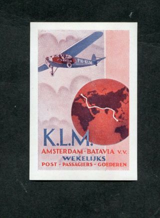 1930s Klm Airlines Amsterdam - Batavia Promotional Label