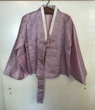 Traditional Korean SILK HANBOK Jacket Trousers Belting Ankle Ties Lavender 3