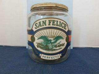 Vintage San Felice Cigar Tobacco Jar Glass 1920s Paper Label Metal Lid