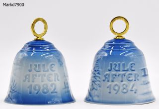 2 Bing & Grondahl Copenhagen Porcelain Christmas Bells - Jule After 1982 & 1984