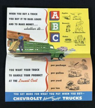 Vtg 1947 Chevrolet Chevy Pickup & Hauling Truck Mail Advertising Sales Brochure