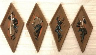 Vintage A Truart Product Wall Hangings Mcm Retro Musicians Set Art Hand Painted