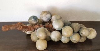 Vintage Green & Grey Acrylic Lucite,  Stone,  Grape Cluster Wood Stem 2