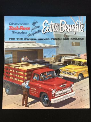 Vtg 1955 Chevrolet Chevy Task Trucks Mail Advertising Sales Brochure Fold Out