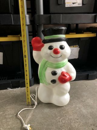 Vintage Hard Plastic Snowman Blow Mold Light Up Holiday Outside Display.  17.  5 "