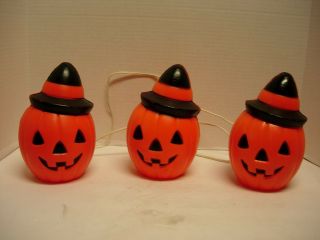 3 Vintage Halloween Pumpkin Witch Hat Blow Mold Htf Empire Jack O Lantern Decor