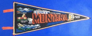 Vintage Montana State 1970 ' s Tourist Pennant w Glacier Park & Blackfoot Indian 2