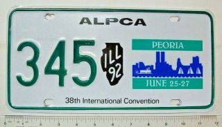 1992 Alpca (38th Convention) Souvenir License Plate 345 Peoria Illinois