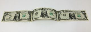 3 Connected One Dollars (3 X $1) Us Currency Notes