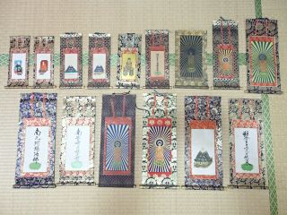 15 Japanese Old Buddhism Small Hanging Scroll Set Zen Honganji Altar Vintage