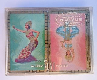 Rare Vintage Kent Nu - Vue Playing Cards Plastic Coated Double Decks Bali Dancers