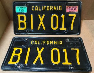 Rare Pair 1963 Dmv Clear - (california) - Bix 017 License Plate - 1968 & 1971 Tag