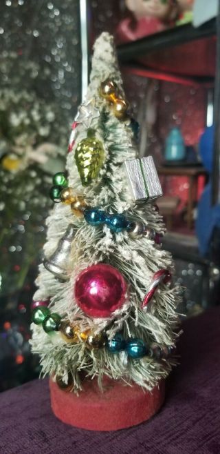 Vtg Bottle Brush Christmas Tree Mercury Glass Ornaments Packages Gifts