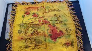 Vintage Souvenir Hawaiian Islands Silk Pillow Cover Flag Sham Fringed