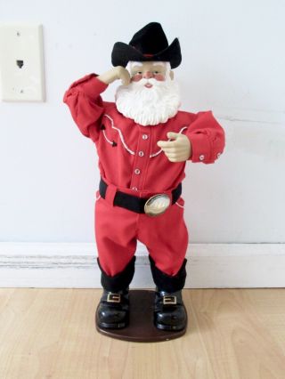 Western Singing Dancing Cowboy Santa Claus On Stand (cord Missing)
