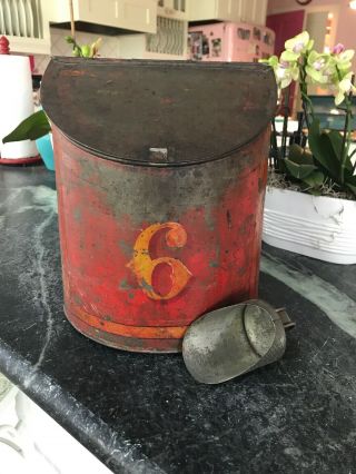 Rustic Antique Vintage Tin Metal Coffee Bin Box Dispenser With Scoop
