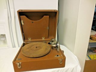 Vtg Geib Victrola Style Record Player Suitcase Phonograph - Hand Crank Missing