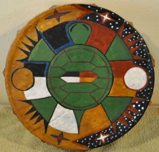 Sacred Turtle / Native American Drum Painted By Lakota Artist Sonja Holy Eagle