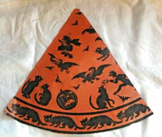 Vintage Halloween Paper Party Hat Witch Devil Crows Black Cats Bats Owl 2