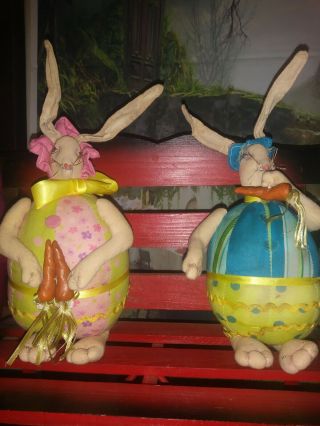 Rare Joe Spencer Gathered Traditions Gallerie Ii Set Of 2 Egg Bunny Children.