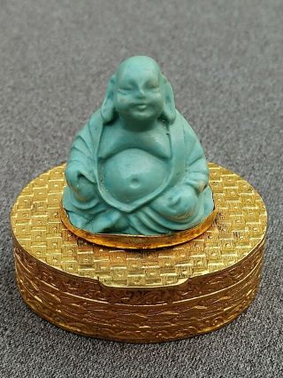 Vintage Buddha Pill Box Trinket Box Made In Italy Gold Plate