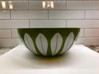 Rare Mcm Catherine Holm Norway 9 1/2 " Green Enameled Lotus Bowl Gorgeous