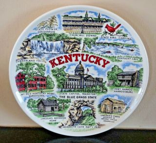 Vintage 9 " Souvenir Plate Kentucky - The Bluegrass State - Churchill Downs - Lincoln