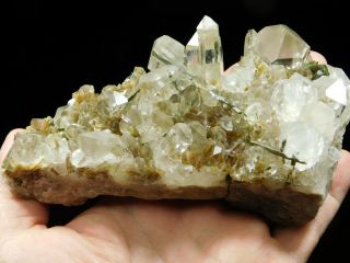 A Big Quartz Crystal Cluster With GREEN Epidote Crystals From Brazil 554gr e 3