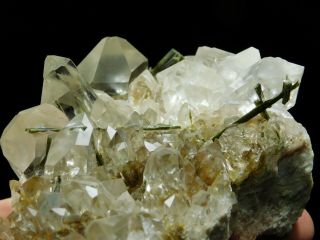 A Big Quartz Crystal Cluster With GREEN Epidote Crystals From Brazil 554gr e 5