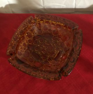 Vintage 1960’s Large Pebbled Amber Glass Ash Tray