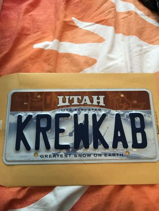 Utah Vanity License Plate “ Krewkab” Truck 4x4 Chevy Ford Lifted