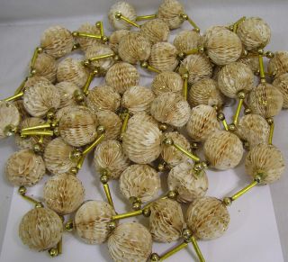Vtg Christmas Garland 1960s Glittery Honeycomb Paper Balls Gold Plastic Spacers