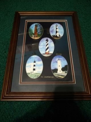 Medium Size Frame Matted Outer Banks North Carolina Lighthouses Picture