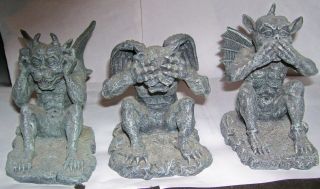 3 Piece Gargoyle Demon Figures Hear No Evil See No Evil Speak No Evil Poses