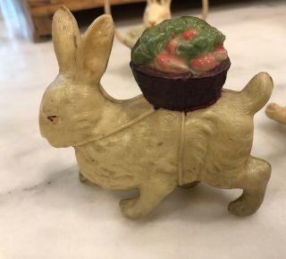 Vintage Old Antique Celluloid Easter Egg Bunny Rabbit Basket Carots Rattle Toy