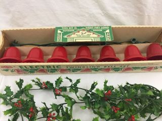 Vtg Mid Century Yule Glo Christmas 7 Bell Garland Red Plastic No Bulbs