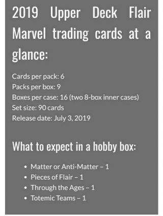 2019 Upper Deck Flair Marvel Hobby Box Case 7/3/19 Releases Wednesday 2