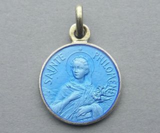 French,  Antique Religious Silver Enamel Pendant.  Saint Philomena.  John Vianney.