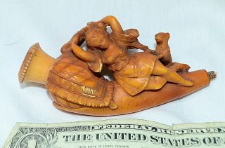 Antique Meerschaum Cheroot Smoking Pipe Lady Of The Night With Dog