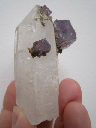 Fluorite on quartz crystal,  Yaogangxian Mine,  China 2