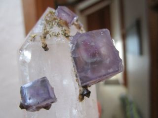Fluorite on quartz crystal,  Yaogangxian Mine,  China 5