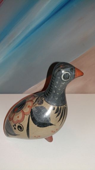Vintage Mexican Tonala Burnished Bird,  Detailed Painting,  Folk Art