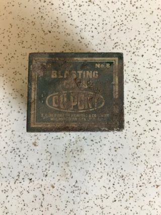 Vintage Du Pont Blasting Caps 100 No.  8 Mining Collectable Tin Box Removable Lid