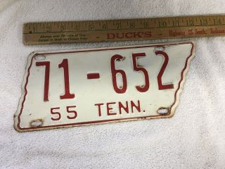 1955 Tennessee State Shape License Plate 71 - 652 Benton County