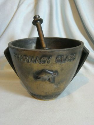 Vintage (schering?) Pharmacy Class Brass Mortar And Pestle Grind Tool Metal